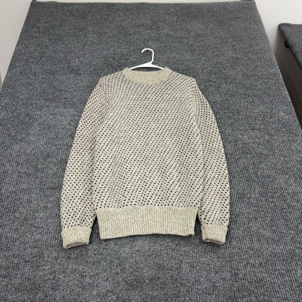 Vintage Unbranded Sweater Mens 18.5x28.5 Beige Wool Birdseye Knit Crewneck